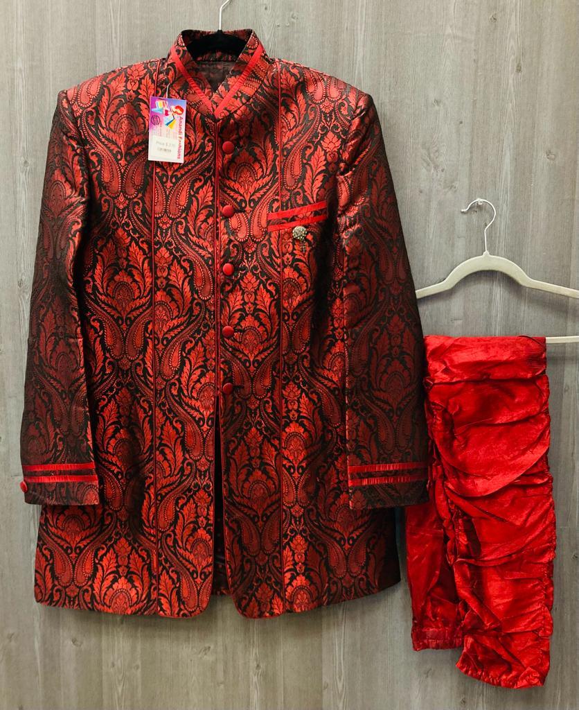 Mens Sherwani - The Glamorous and Graceful Red Sherwani with Jodhpuri Pants