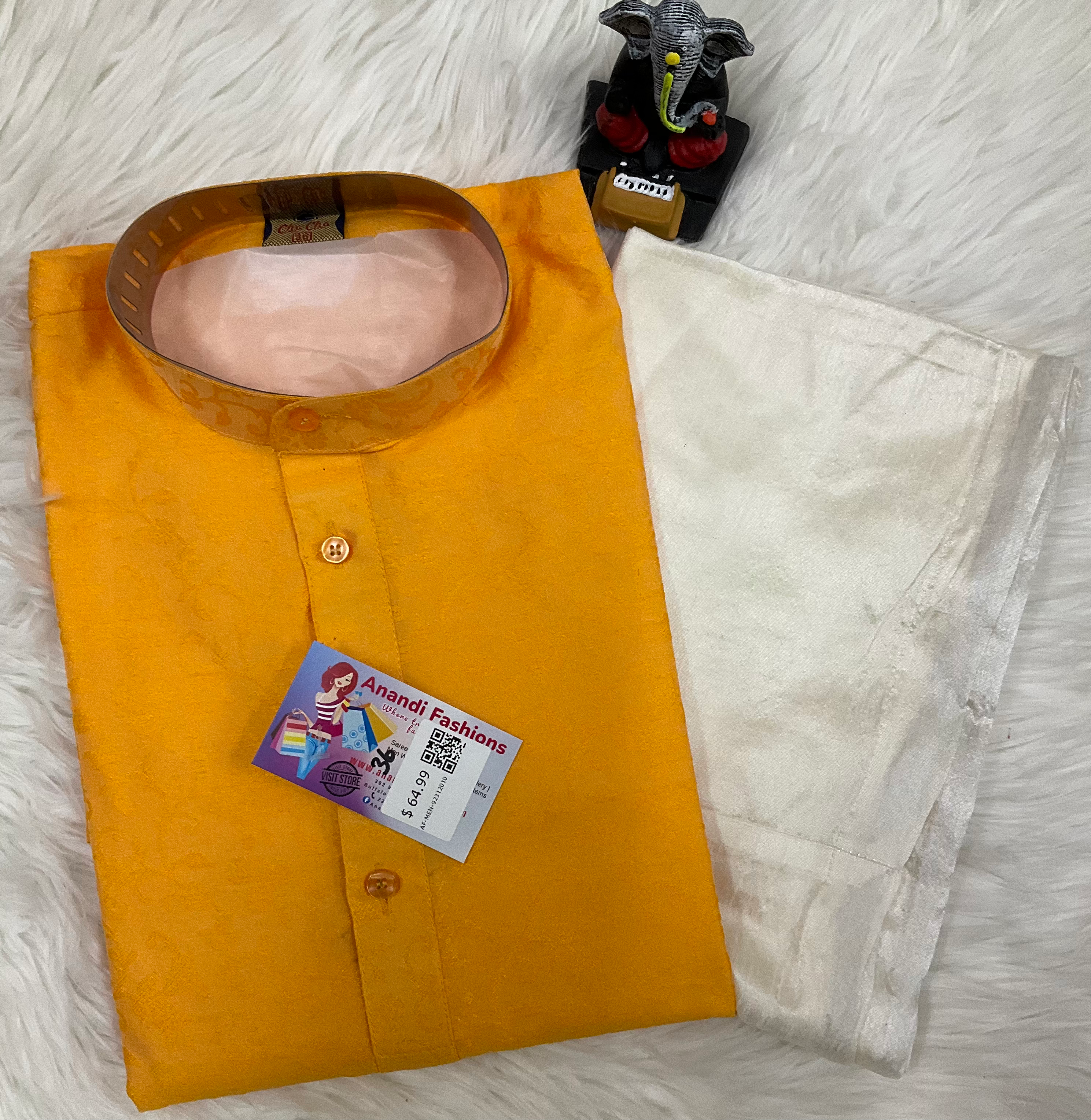 Size 36-Mens Kurta - Elegant Yellow Kurta with Silk Pajama image 1