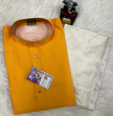 Size 36-Mens Kurta - Elegant Yellow Kurta with Silk Pajama