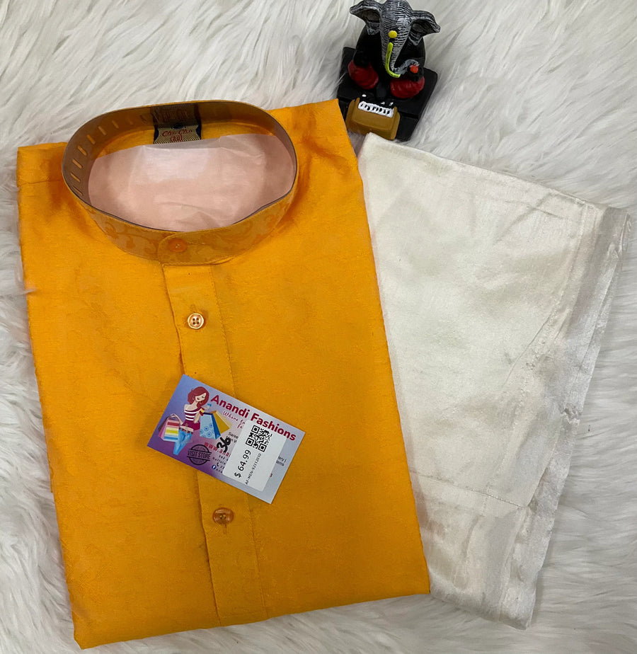 Size 36-Mens Kurta - Elegant Yellow Kurta with Silk Pajama