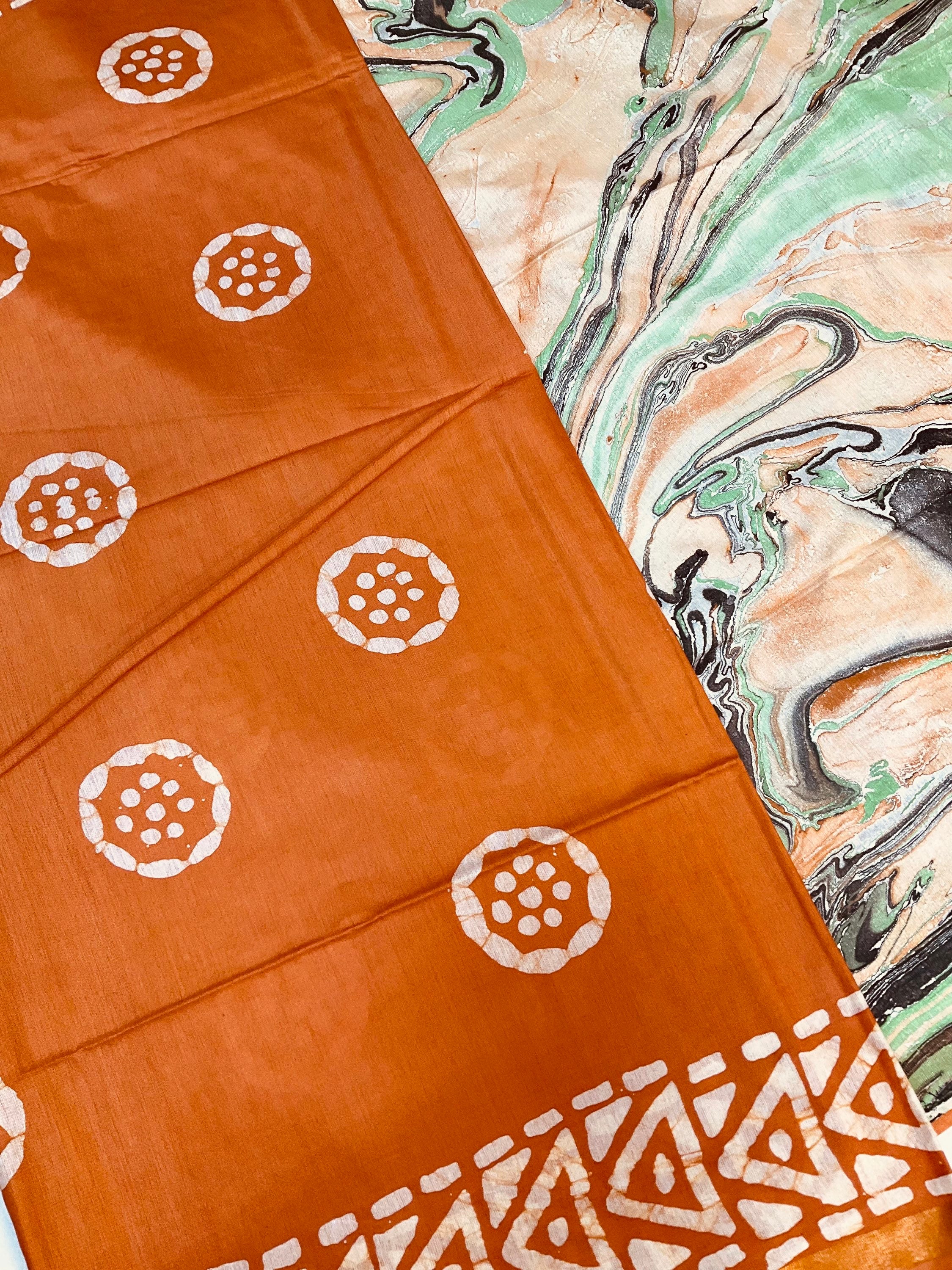 Batik print sarees with digital print pallu image 6