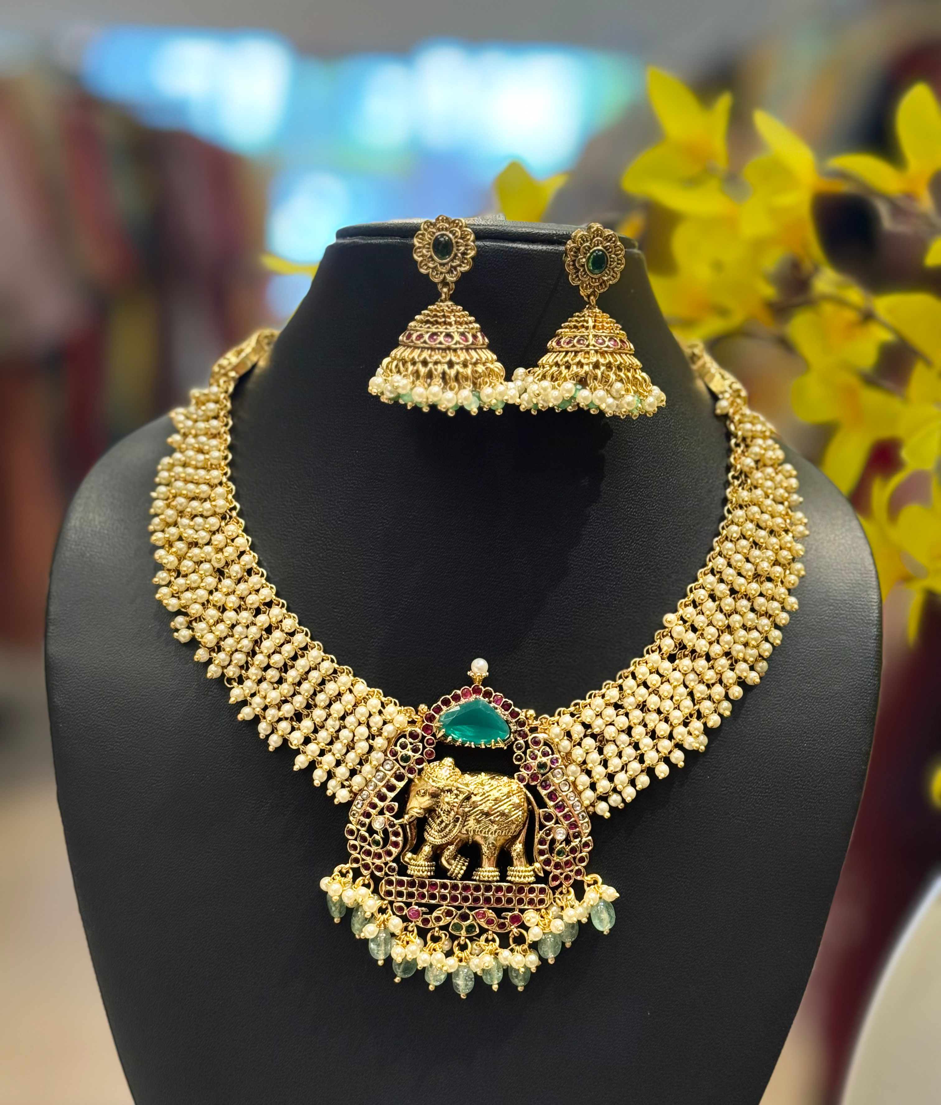 Heavy Guttapusalu Necklace set with Elephant Design  image 0