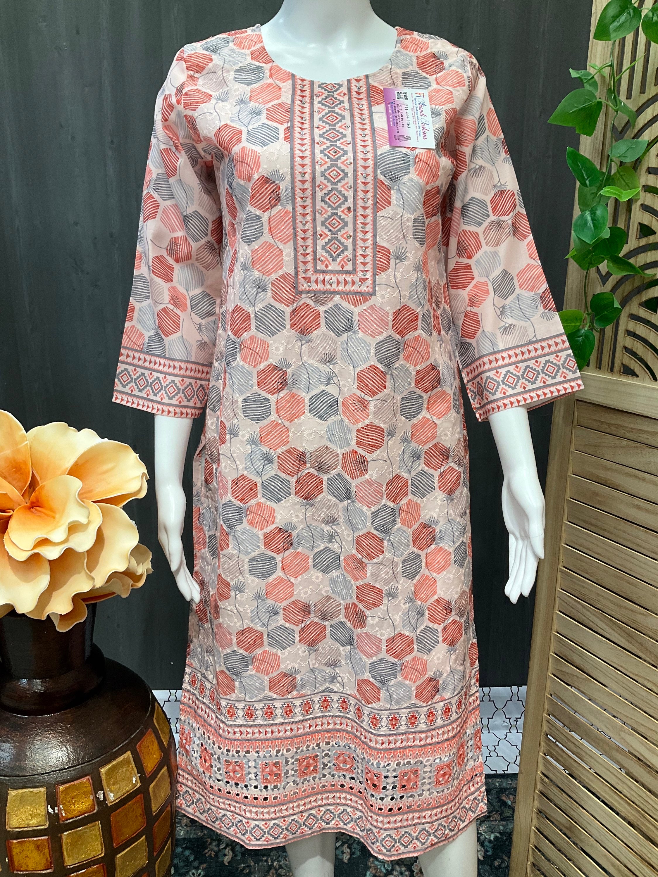 Pure Cotton Kurti with Chikankari work and Digital print  image 2