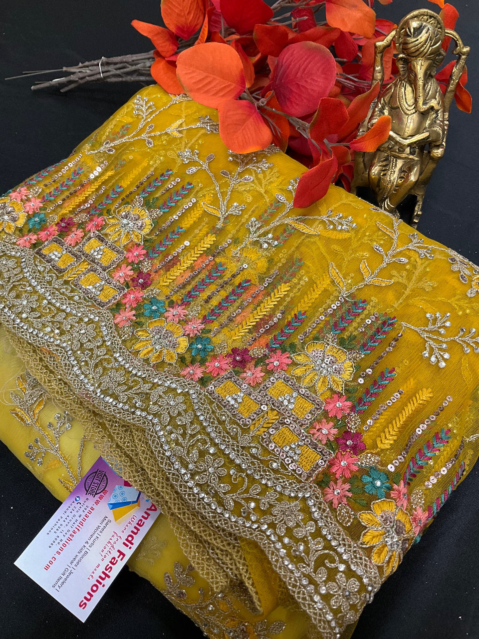 Net Saree - Net heavy party wear saree with shaded image 2