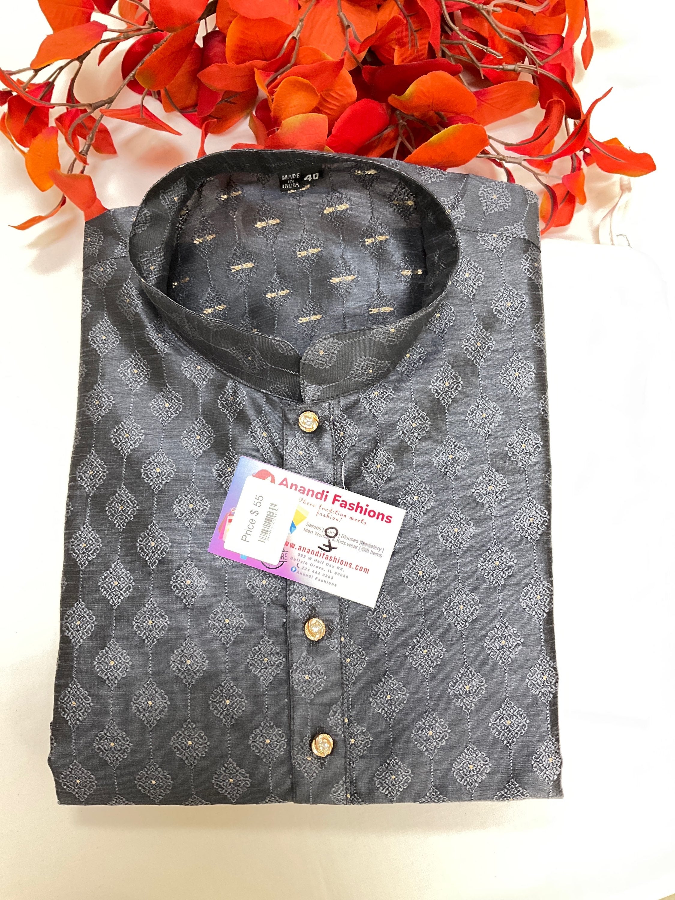 Mens Kurta Set - Red and Grey Variant Party Wear Kurta Pajama Set image 1