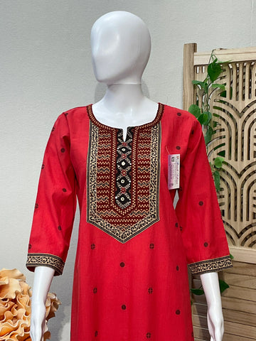 Red -Handloom Khadi Cotton Kurti