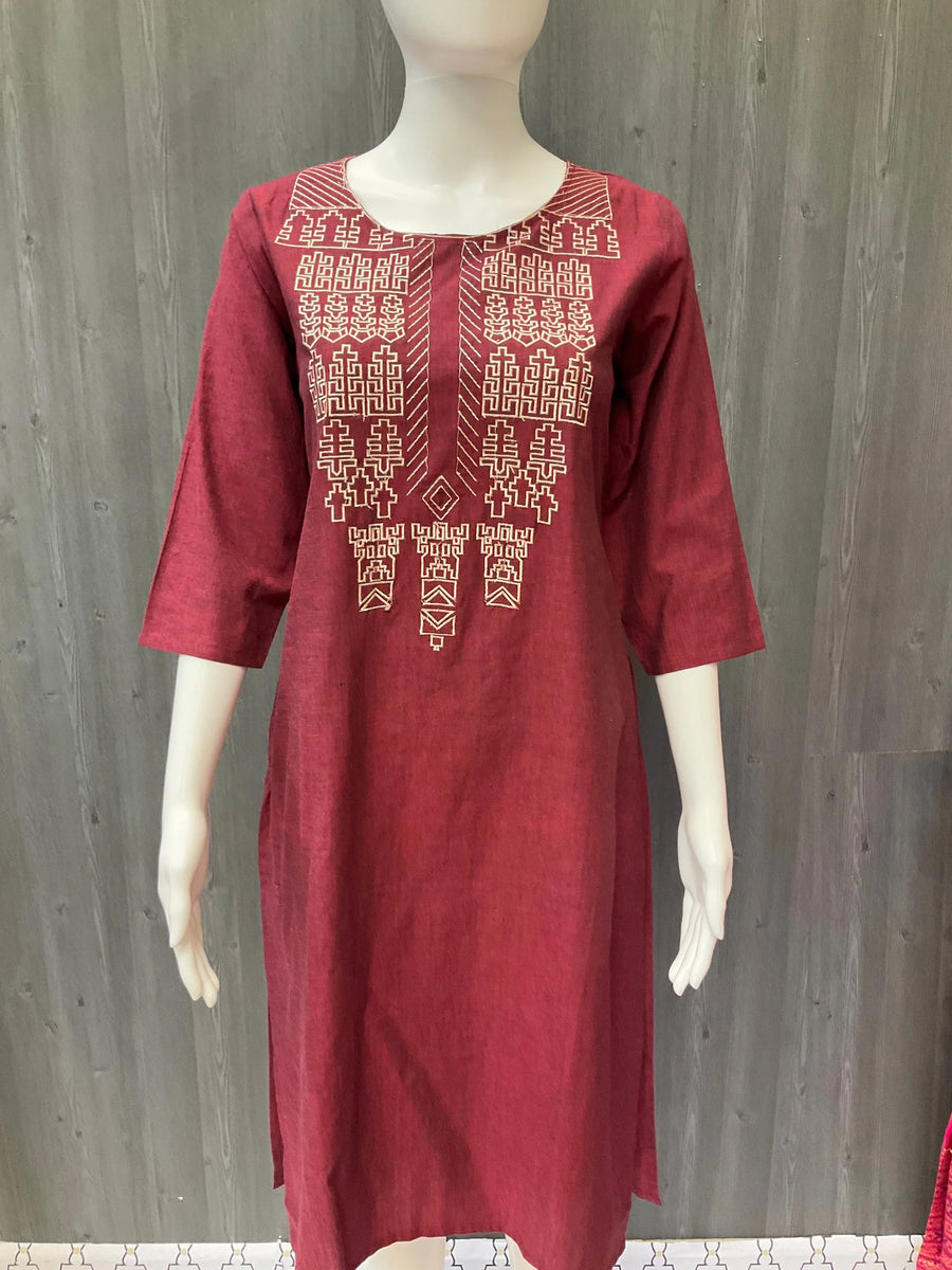 Maroon Cotton Kurti - Size 38/US XS