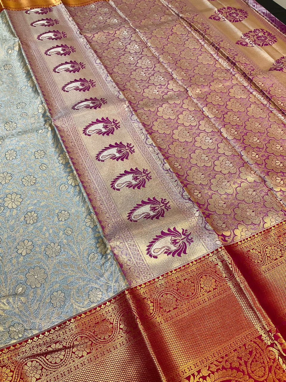 Grey and Maroon Combination -Semi silk Kanjeevaram saree image 3