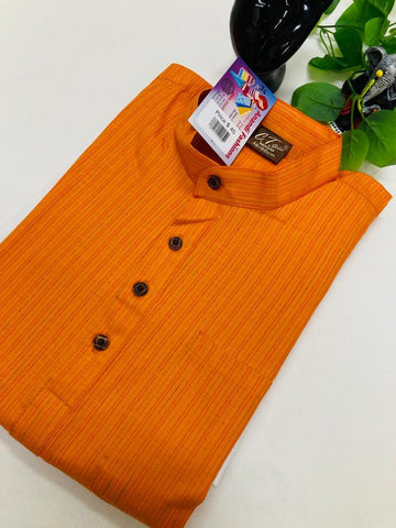 Size 36-Men Kurta Pajama - Orange kurta Set for Men in Orange