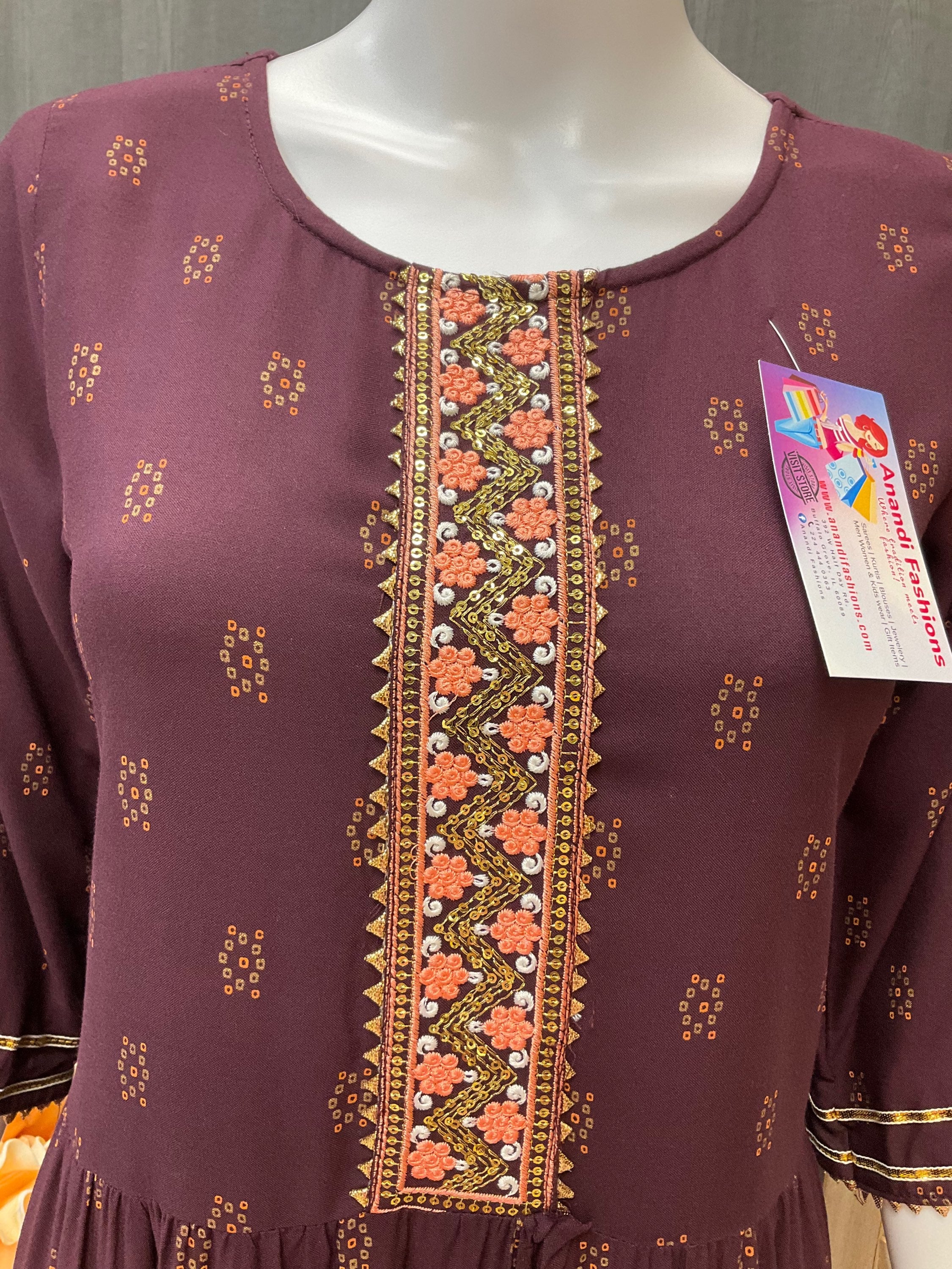 Stylish and Elegant Dark Brown Long kurti image 2