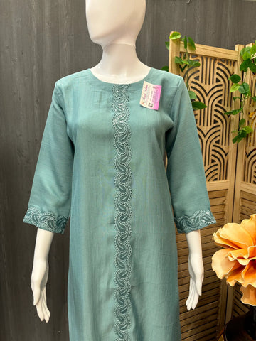 Plain Rayon Kurti with Sequence Work Design