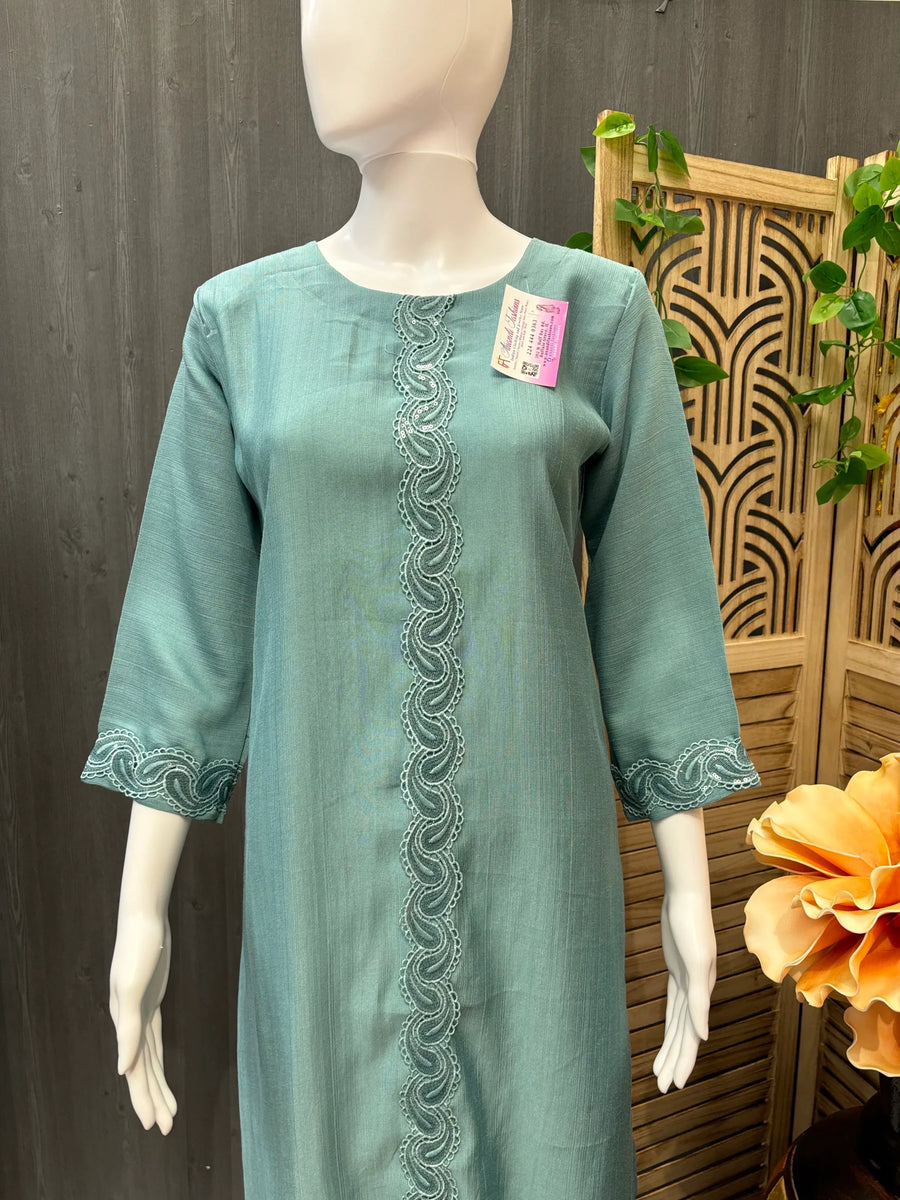 Plain Rayon Kurti with Sequence Work Design