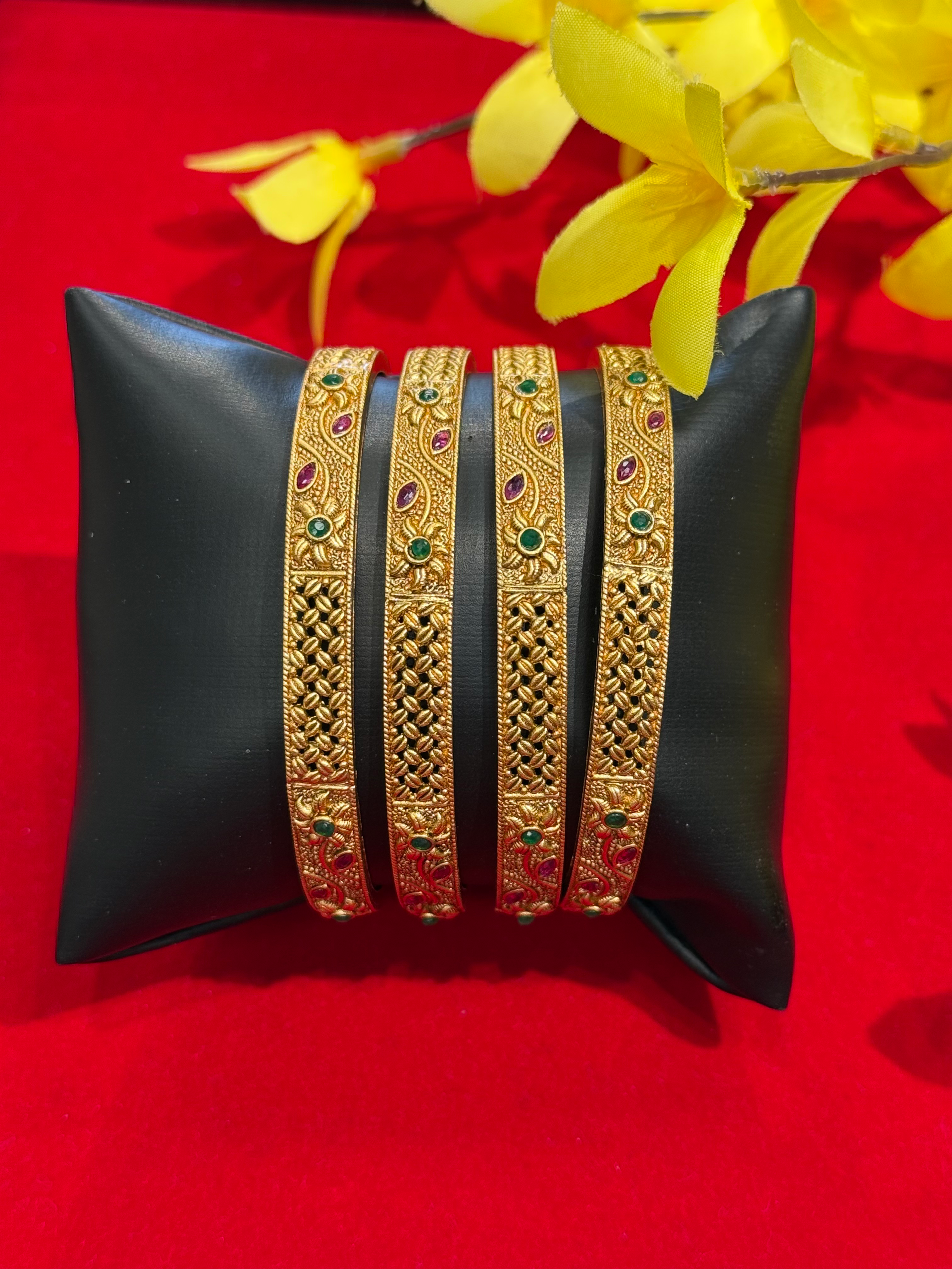 Size 2.6-Set of 4-Gold Finish Bangles set image 1