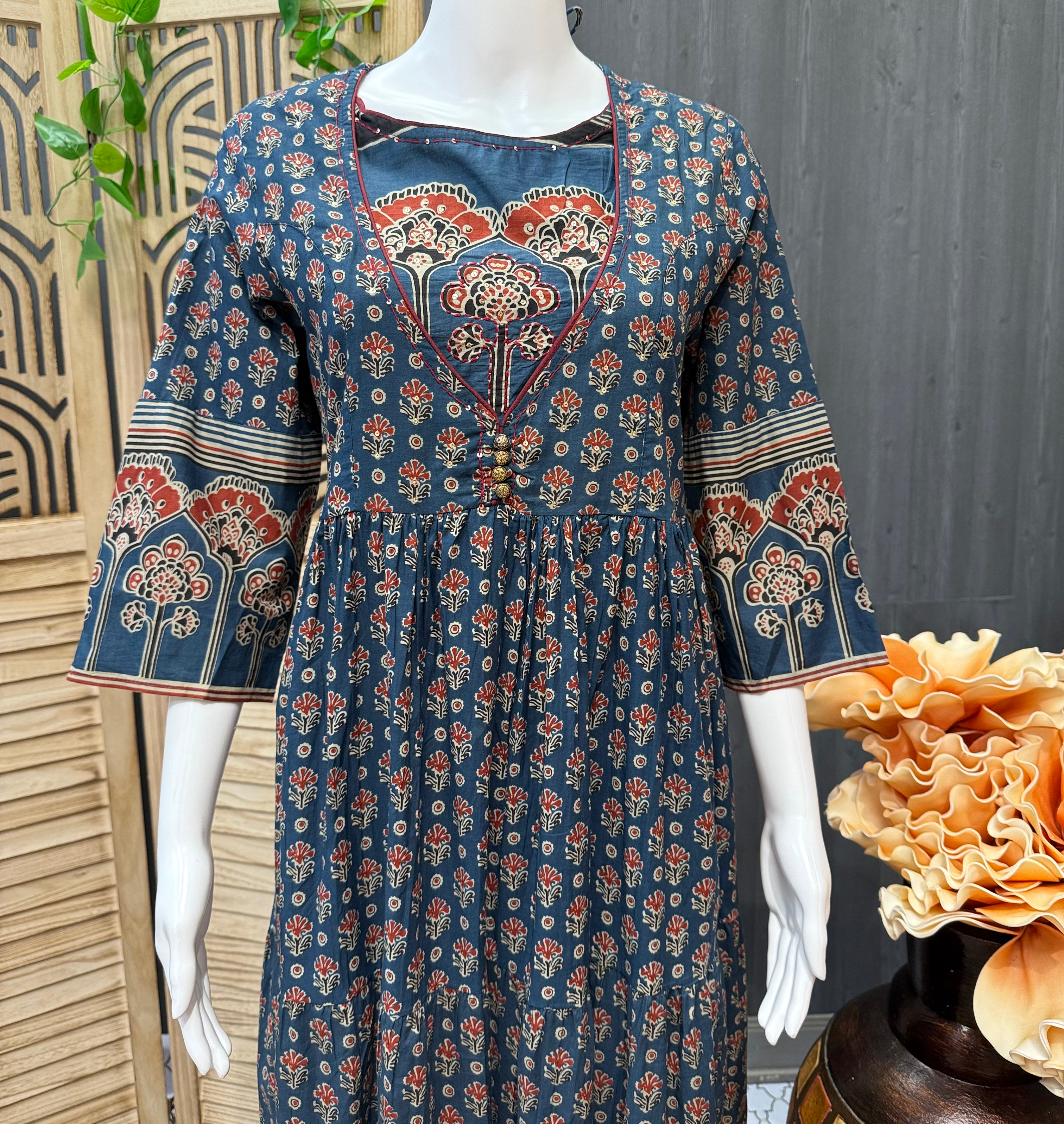 Pure Cotton- Stylish Anarakali Kurti with Jaipuri prints image 3