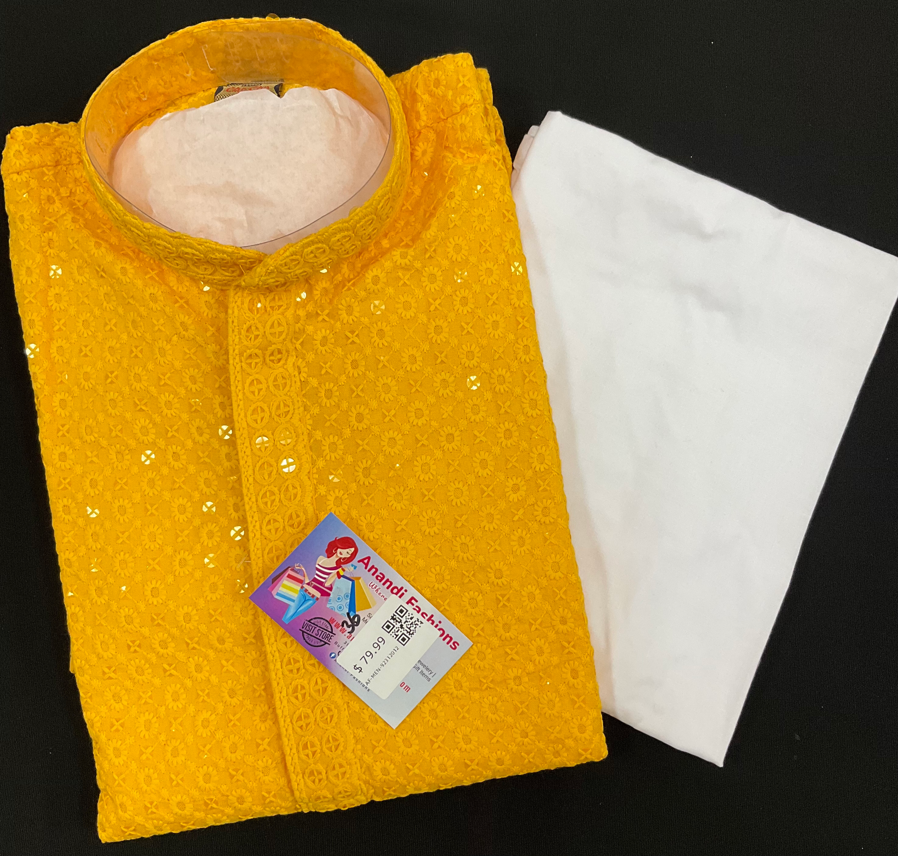 Size 42-Rayon - Yellow Chikankari Kurta set image 0