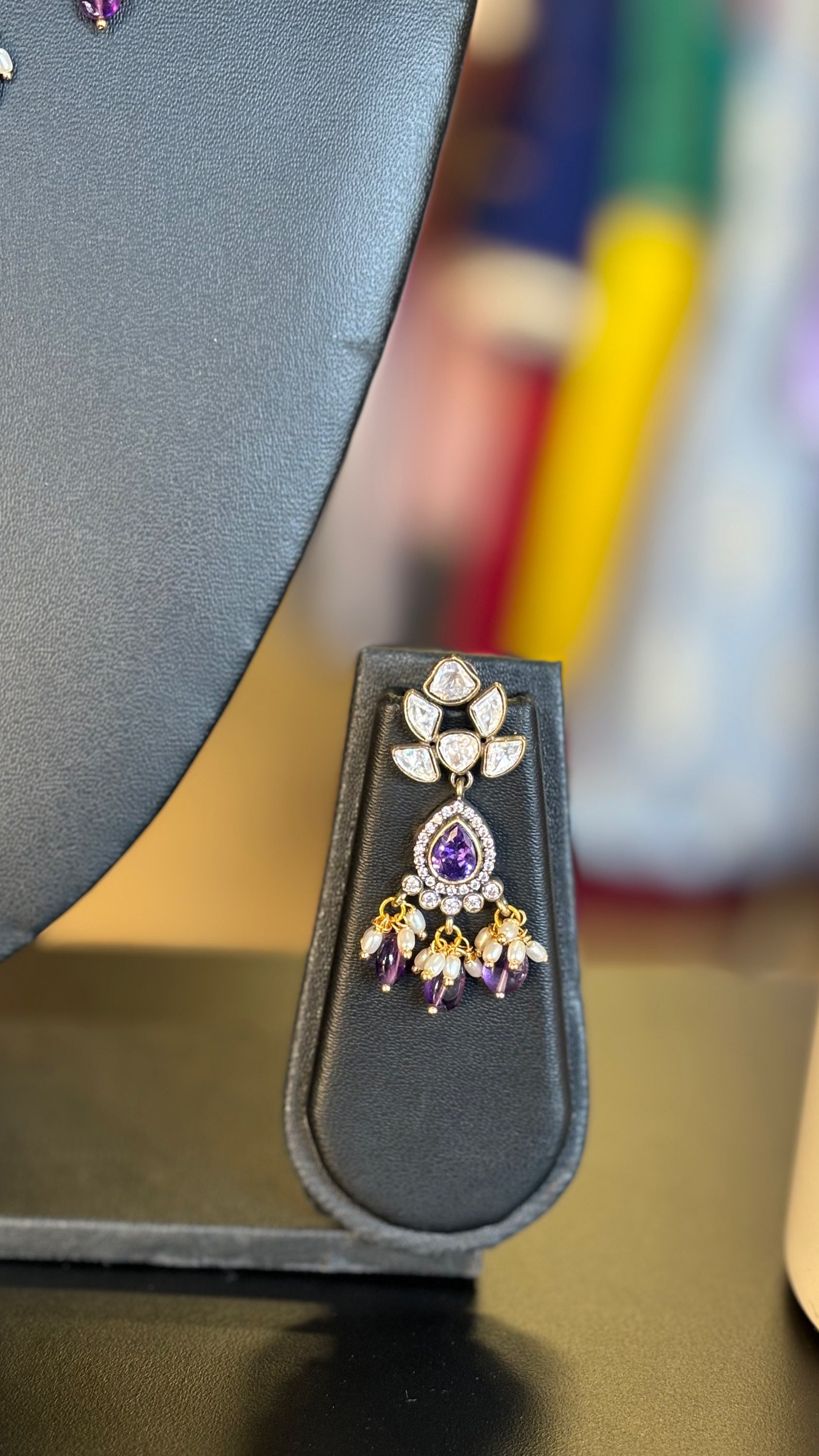 Necklace set - Moissanite Stones Necklace set with Purple Stones image 2