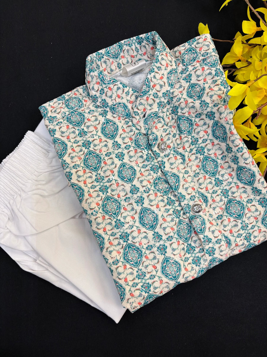 Digital Print Boys Kurta set with Chikankari work