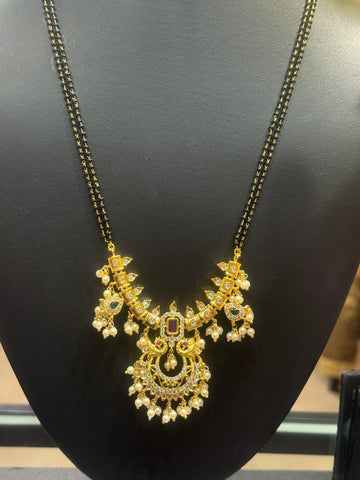 Long Black Beads Necklace Set