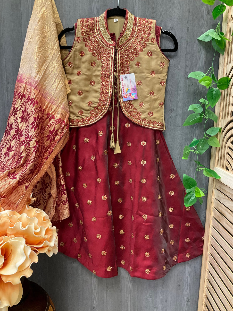 Size 26-Party wear kids dress long frock with removable jacket image 0