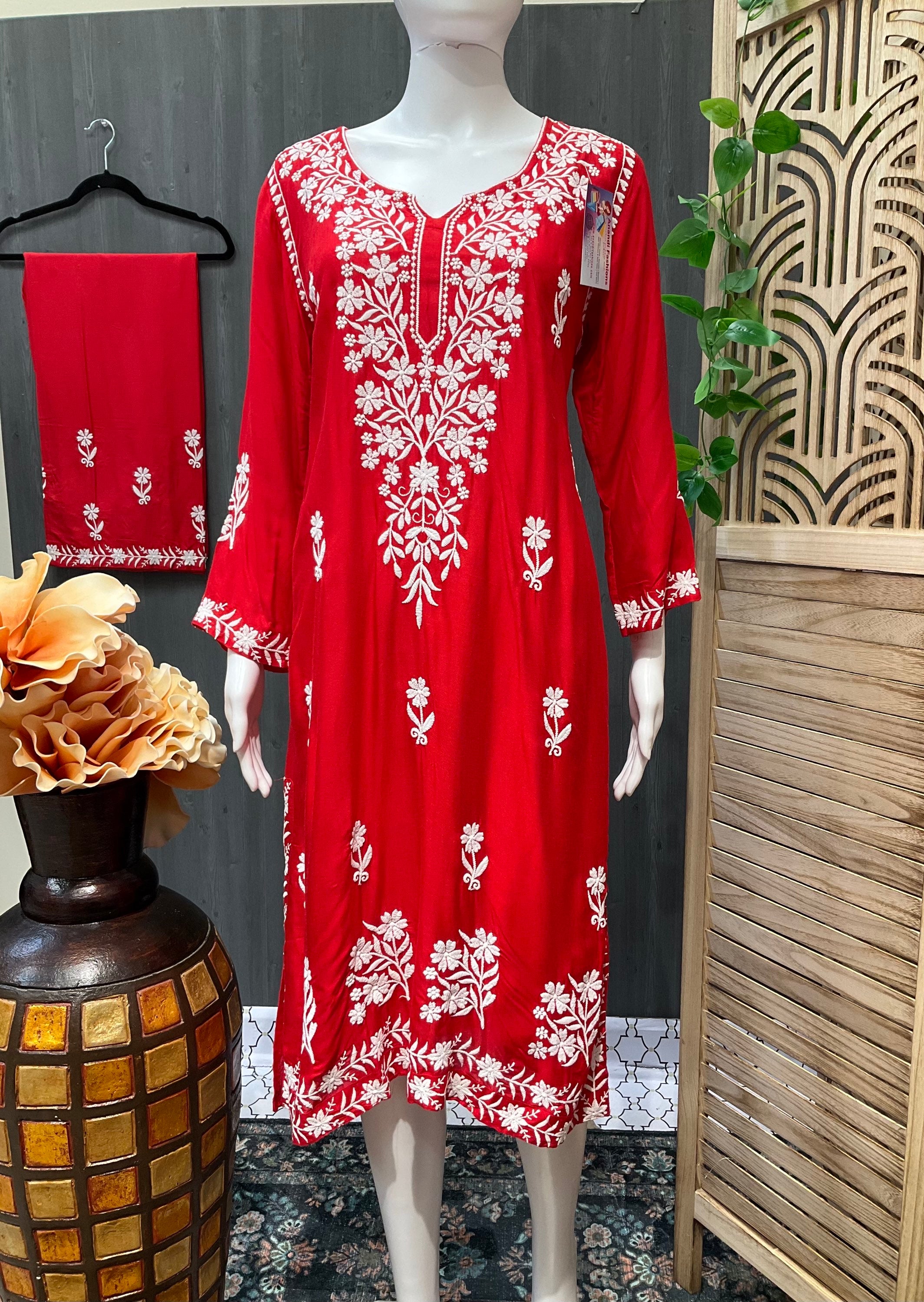 Colorful -Rayon Chikankari Kurti with Palazzo pants- Size 42/US M image 0