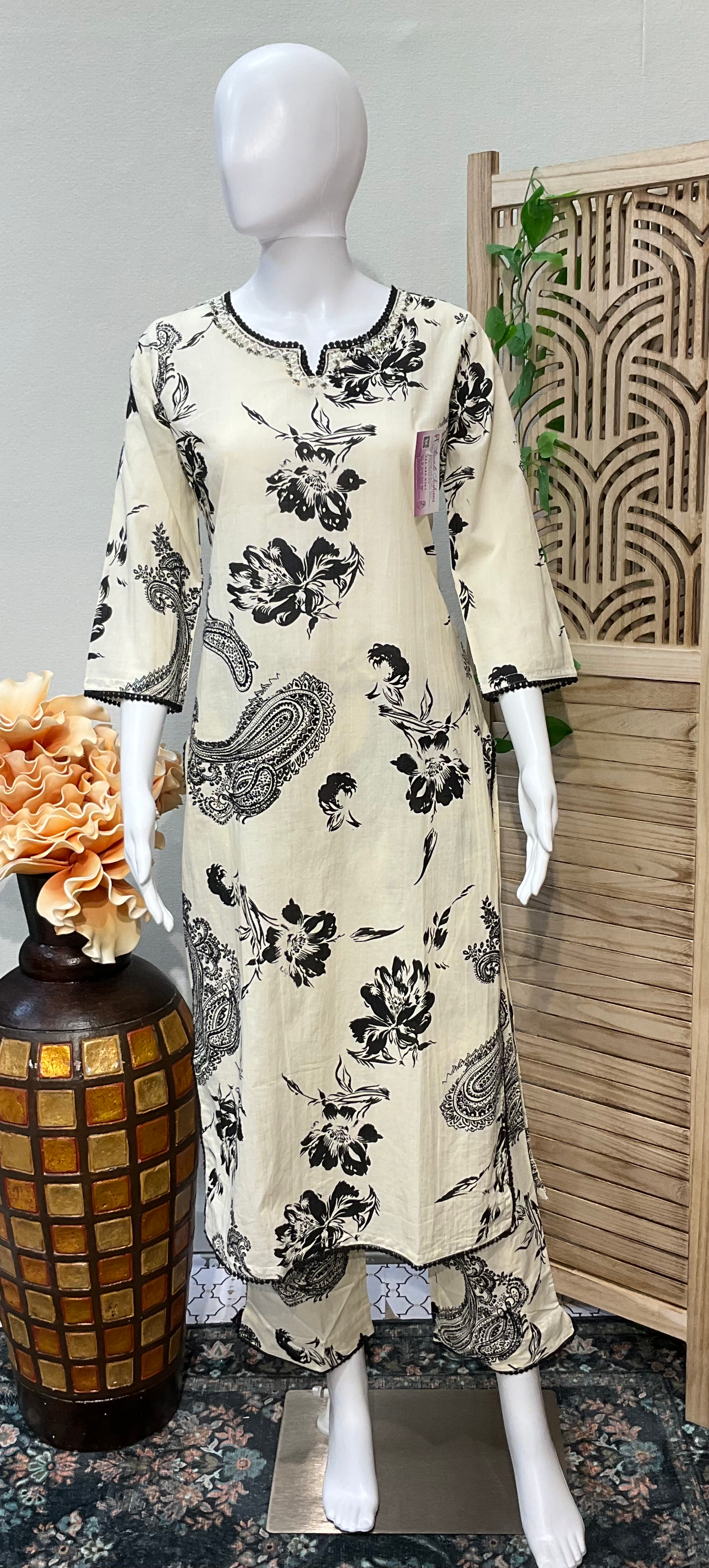 Half White -Pure cotton Kurti set with Embroidery work image 1