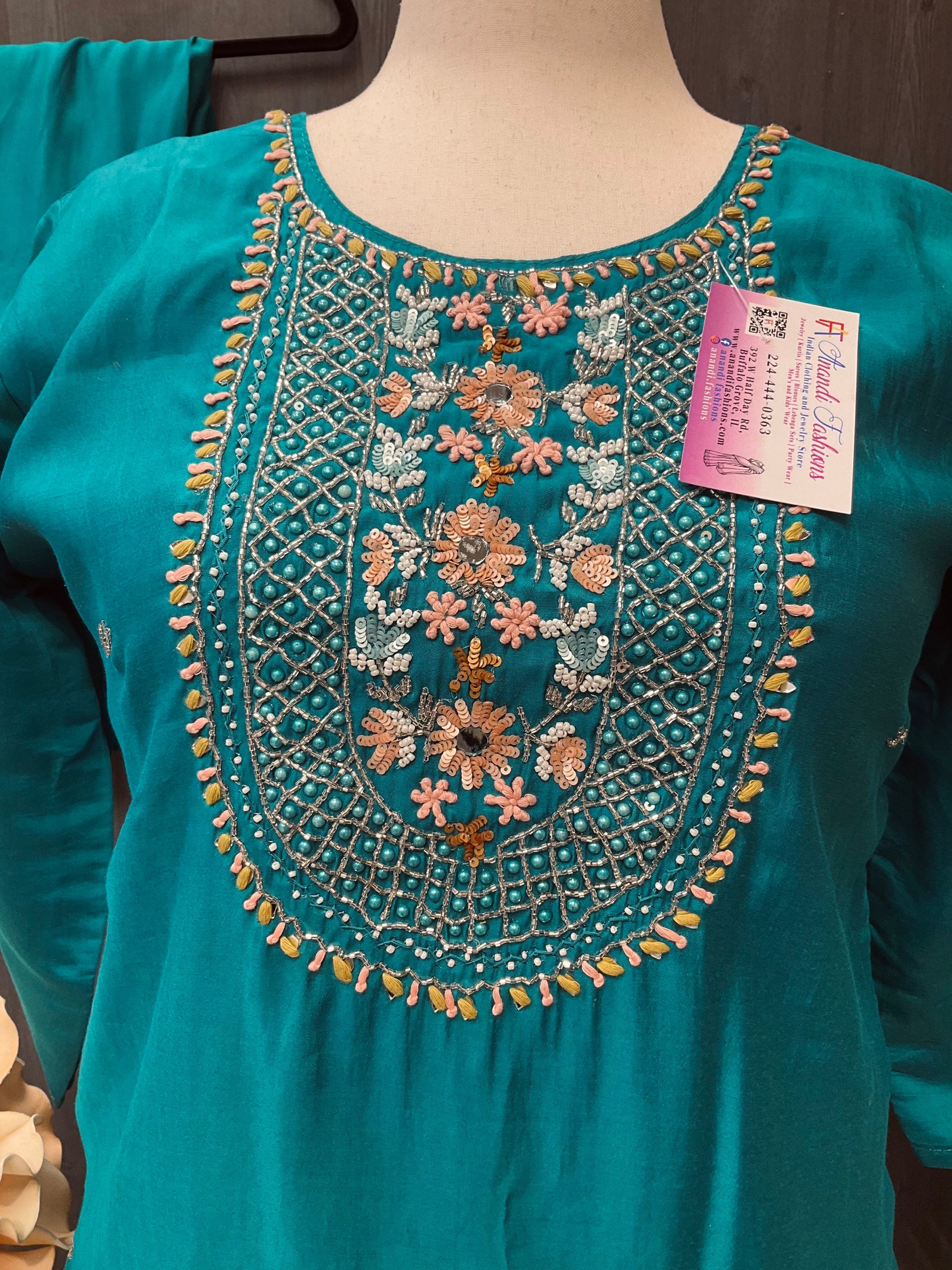 Size 44/US L-Blue kurti set with Floral Dupatta  image 2