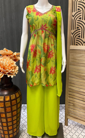 Neon Green Palazzo set with Floral print