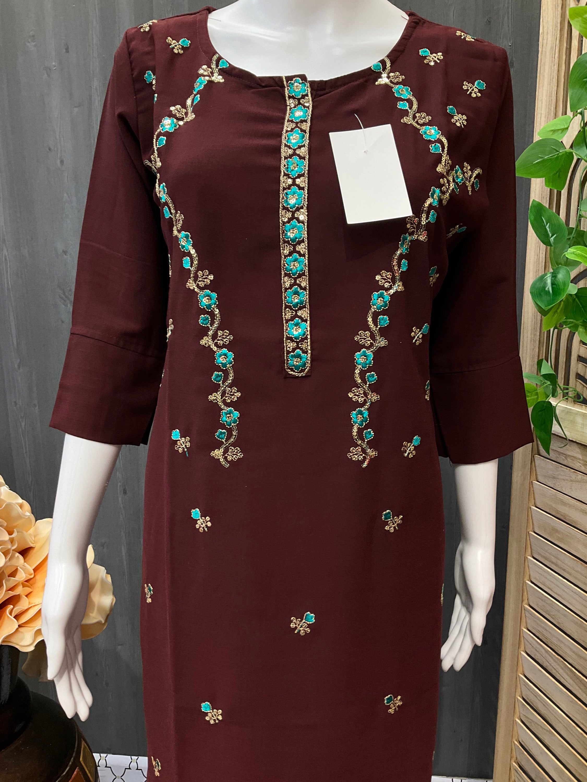 Brown Color- Embroidery Kurti- Size 40/US S image 2