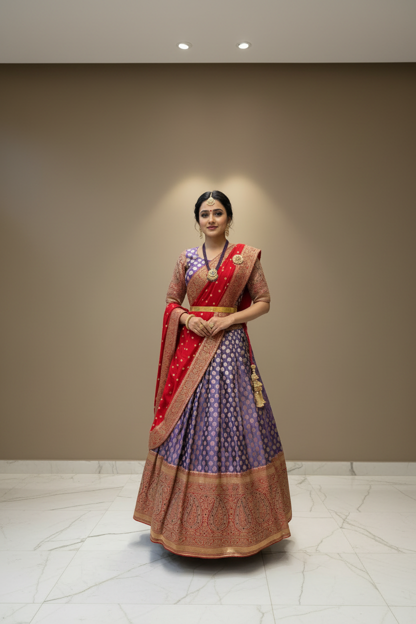 Teenage girls - Purple and Red Half Saree/Langa Voni