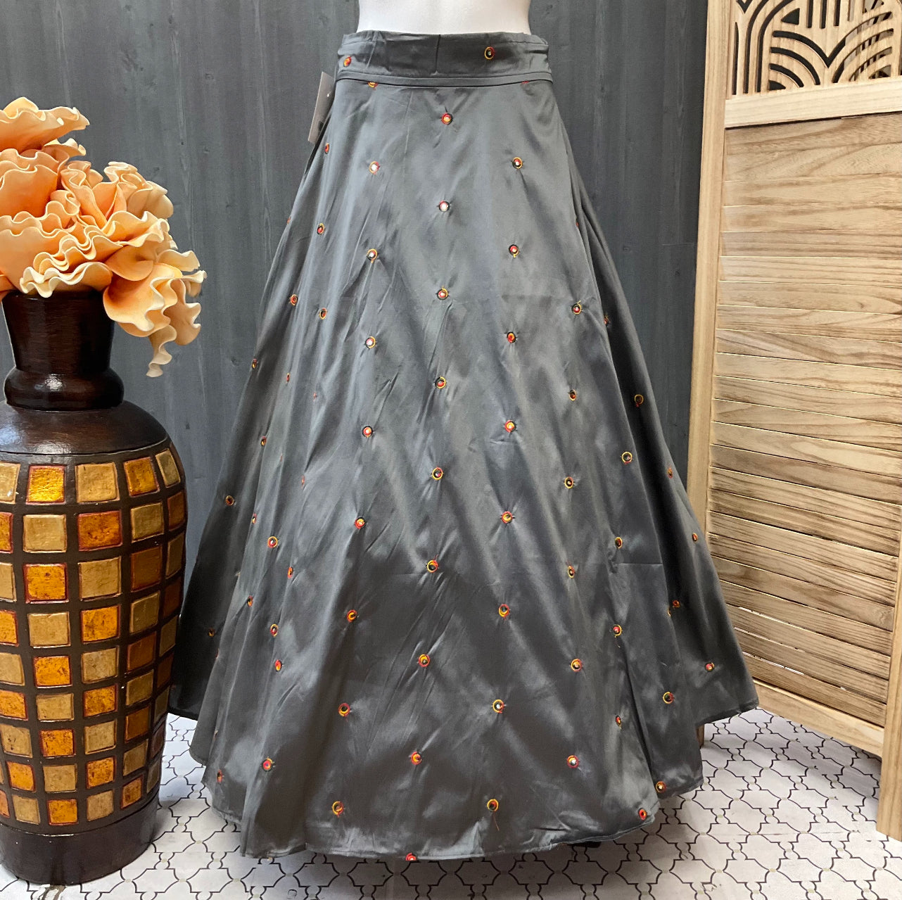 Elegant Plus Size Full Flare Satin Silk Garba Skirt image 2