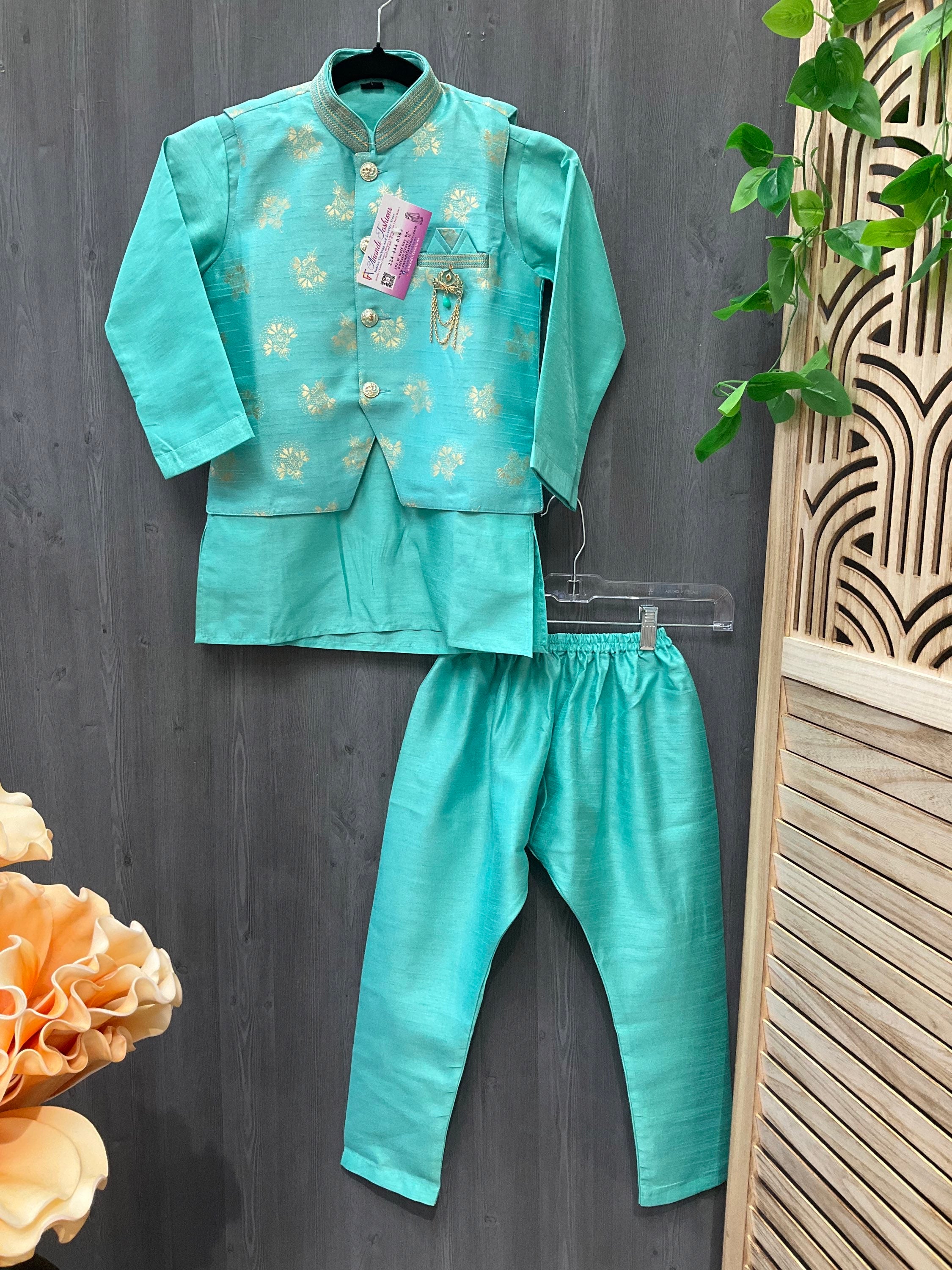 Boys kurta pyjama set with jacket image 0