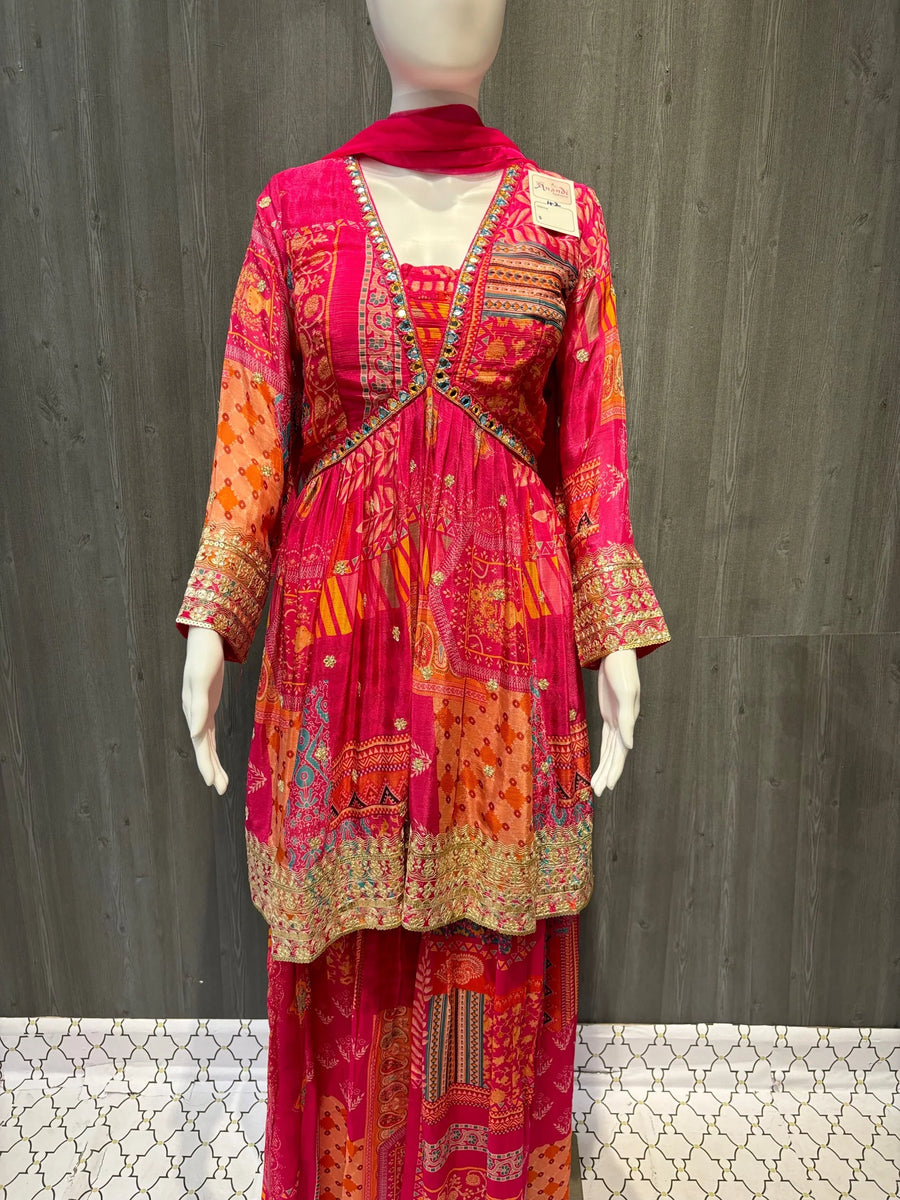 Alia Cut Dress - Hot Pink Sharara Suit in Alia Cut Style