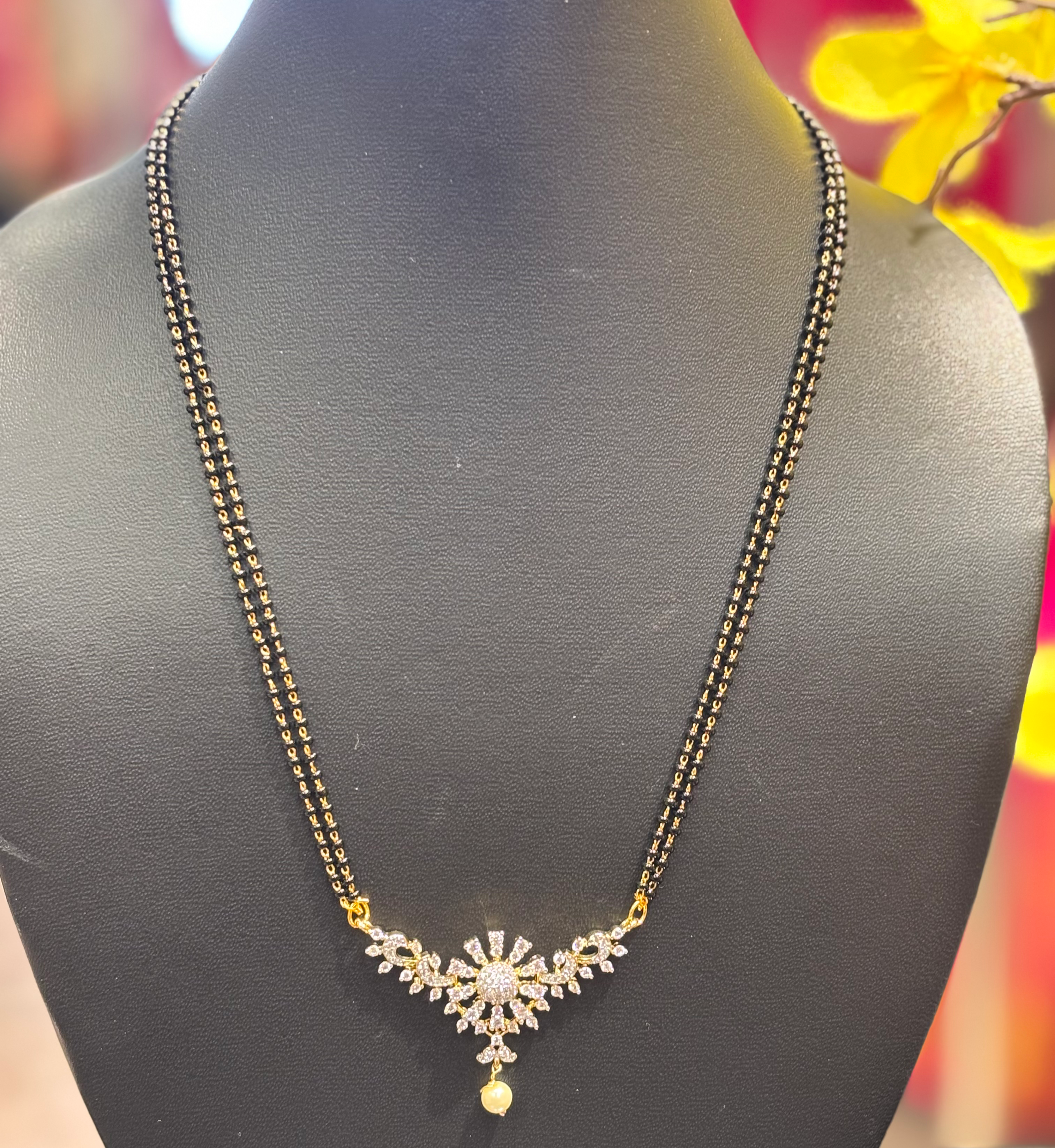 CZ pendant - Black Beads Chain image 0