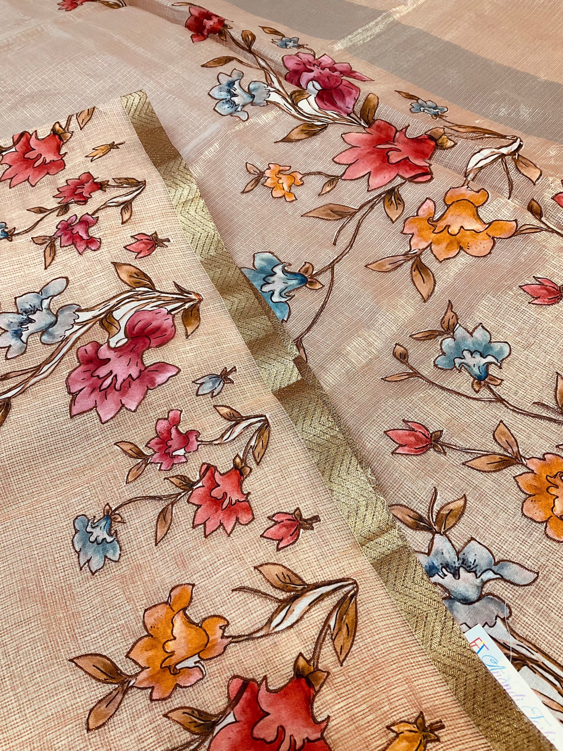 Tissue saree with applique work image 7