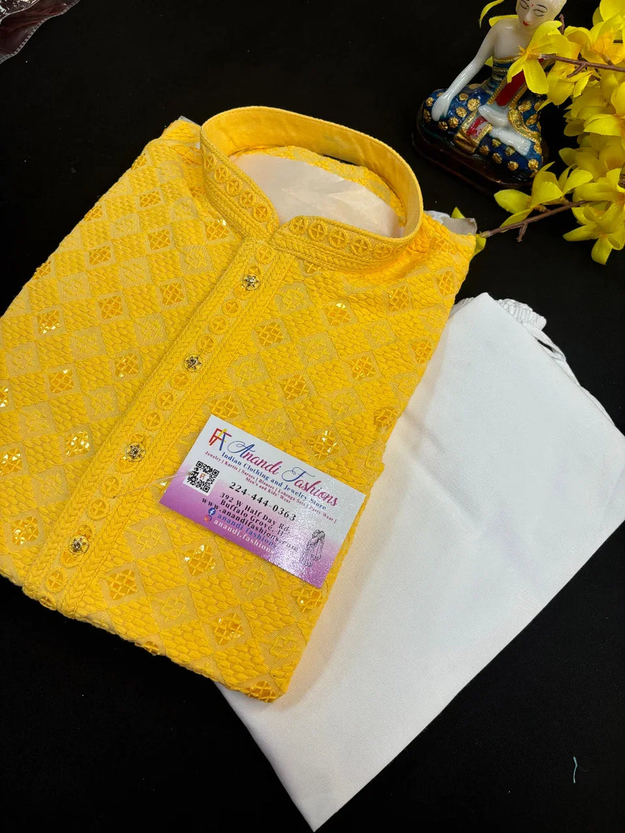 Boys Chikankari Kurta Pajama Set - Traditional Embroidery Kids Wear