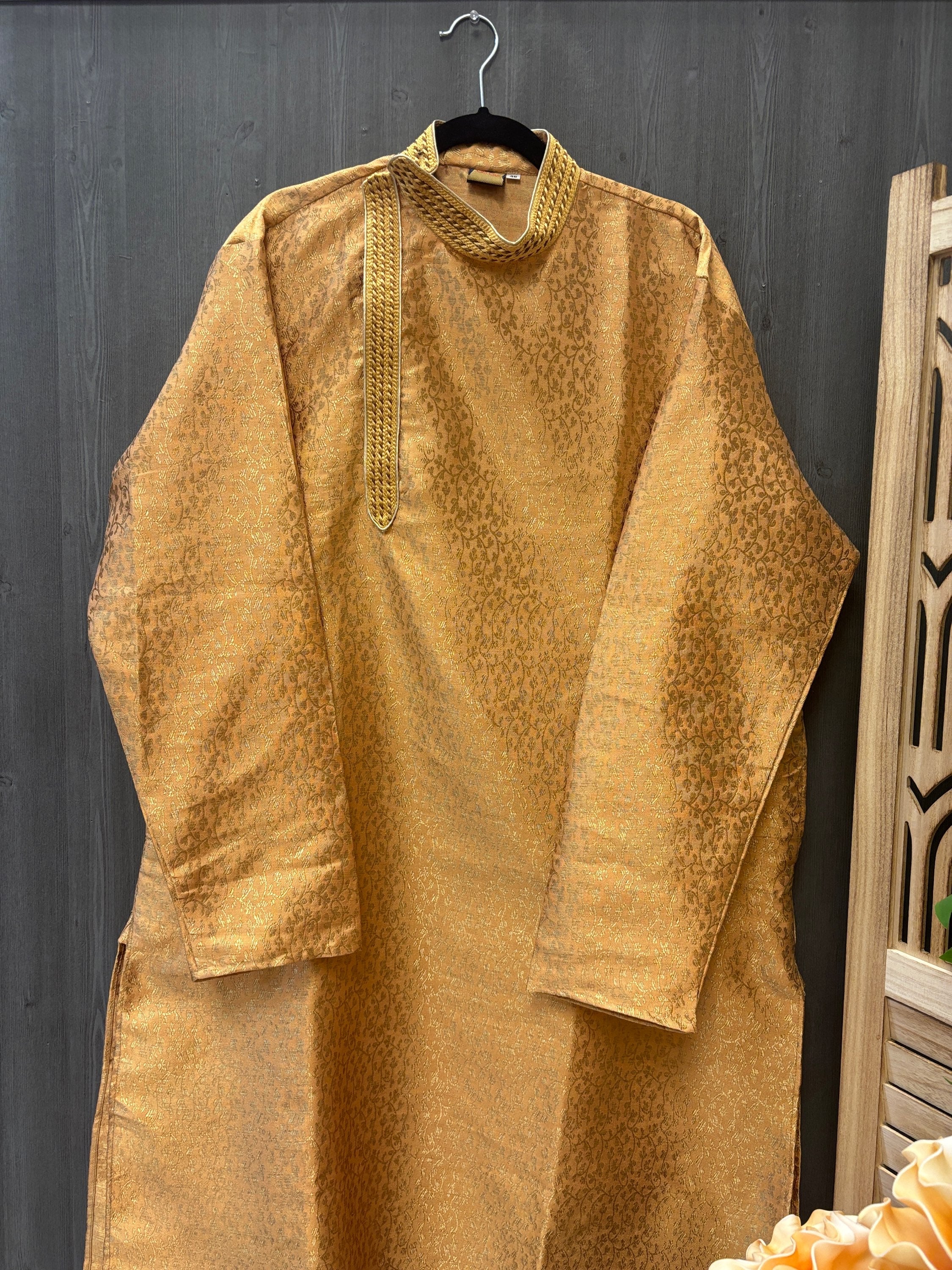 Plus Size-Stylish Neck Gold Kurta Pajama set image 1