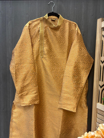 Plus Size-Stylish Neck Gold Kurta Pajama set