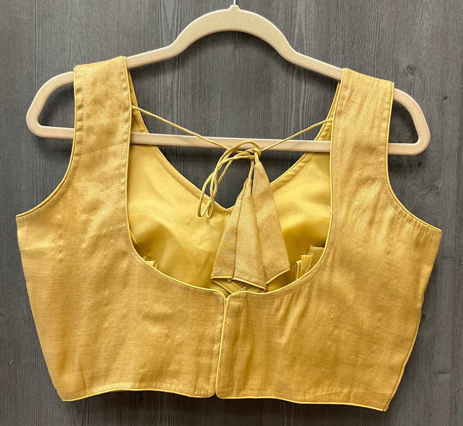 Back Opening Shiny Gold Blouse Size 38 (Fits up to 40) - Party Wear