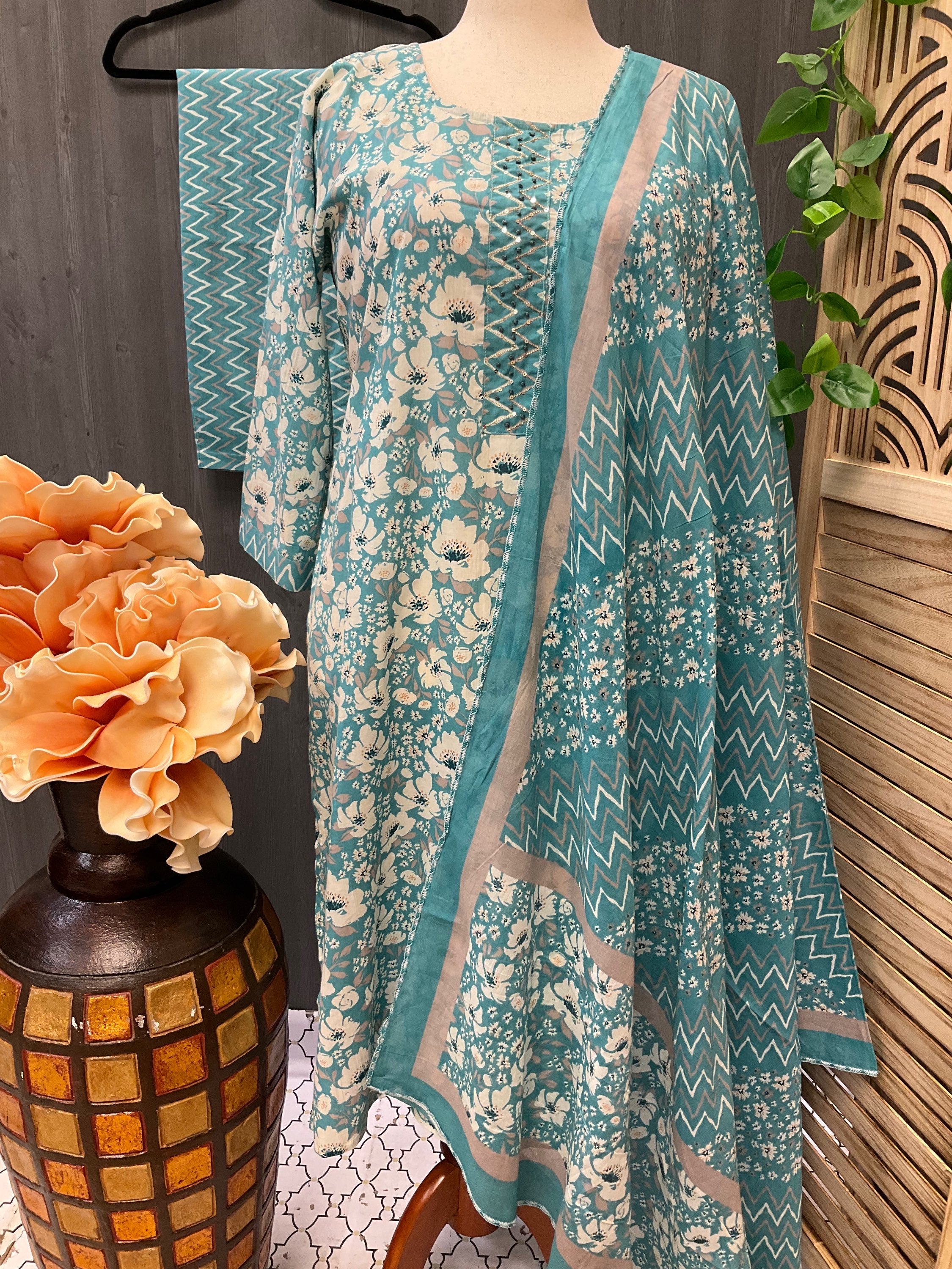 Plus Size -3 piece Cotton Chudidhar set/kurti set - Size 46 image 0