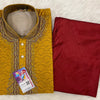 Size 36-Indian Kurta for Men - Stylish Yellow Kurta with Maron Pajama