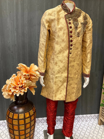 Sherwani - Heavy Bridal Party Wear Sherwani for Men with Jodhpuri Pants
