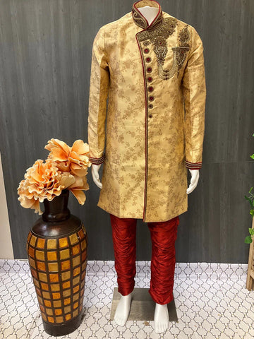 Sherwani - Heavy Bridal Party Wear Sherwani for Men with Jodhpuri Pants