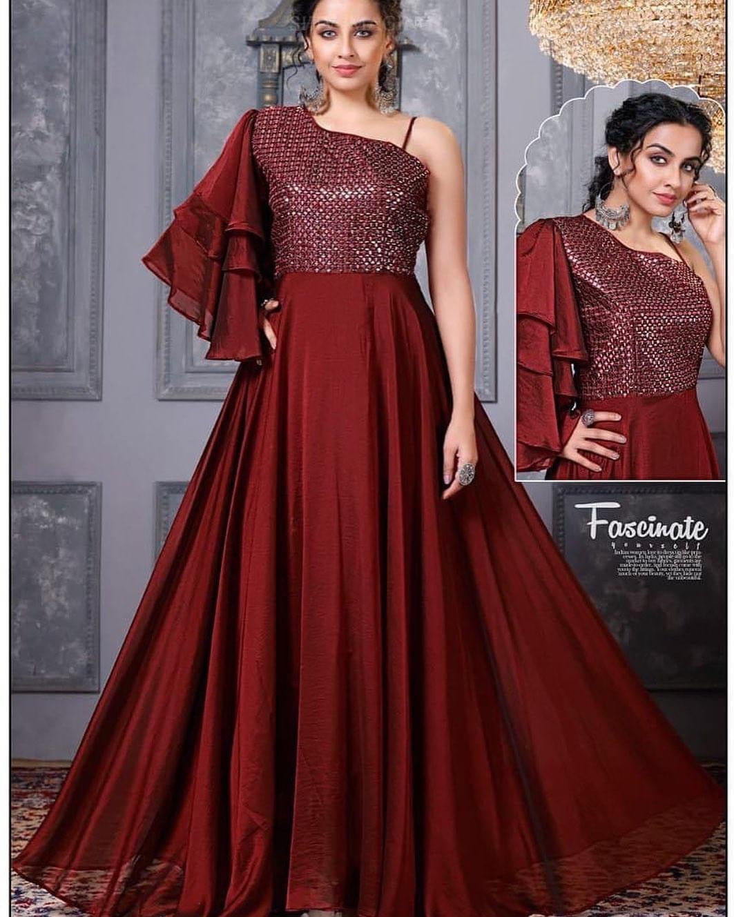 Indian Party Dresses - One-Shoulder Party Wear Long Dress image 1