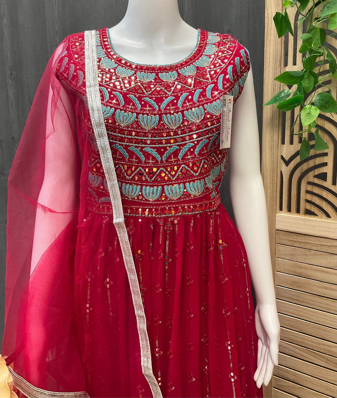 Size 40-Teen Girls -Pink Nyra Cut Party Wear Suit image 1