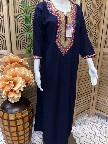 Indian Nighties - Rayon Nighty with neck embroidery and elbow sleeves