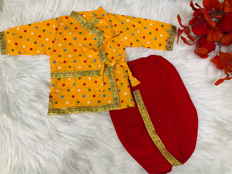 Boys Krishna Dress with Ornaments and Red Dhoti - Complete Costume Set