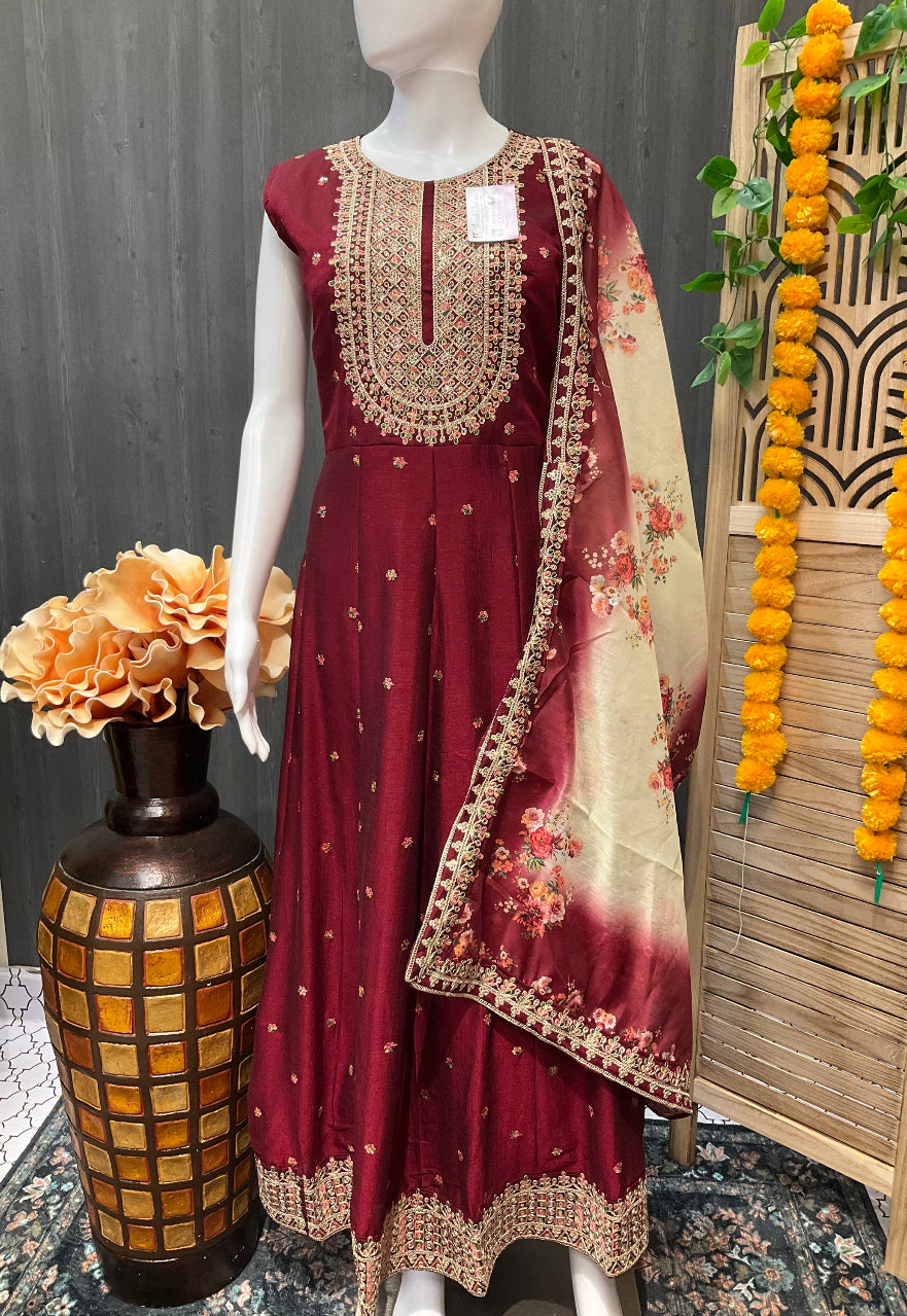 Anarkali Long Dress with floral dupatta image 3