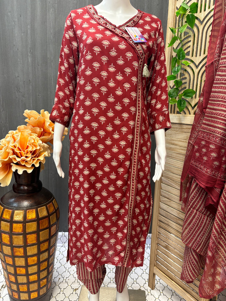 angrakha style dress - 3 piece pure cotton Kurti set image 1