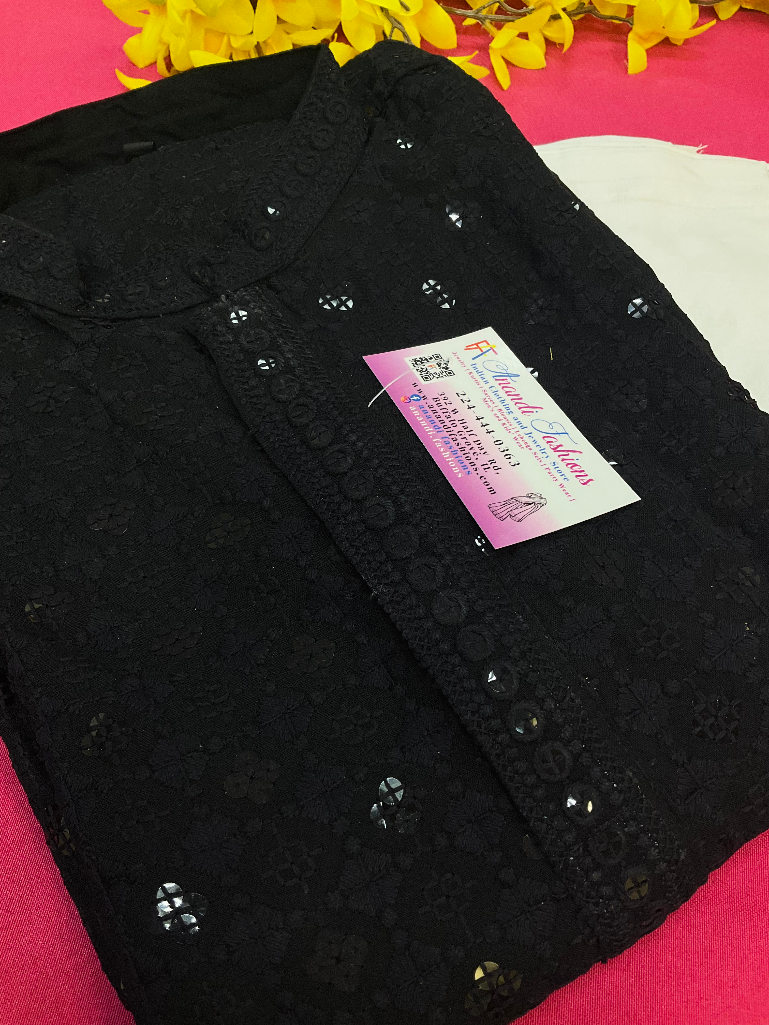 Chikankari Sequence kurta set for men image 1