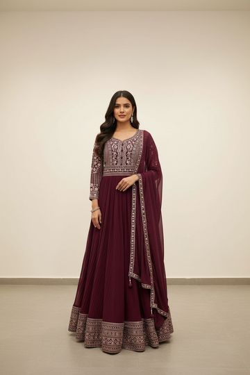 Georgette Party Wear Long Dress - Elegant Ethnic Gown